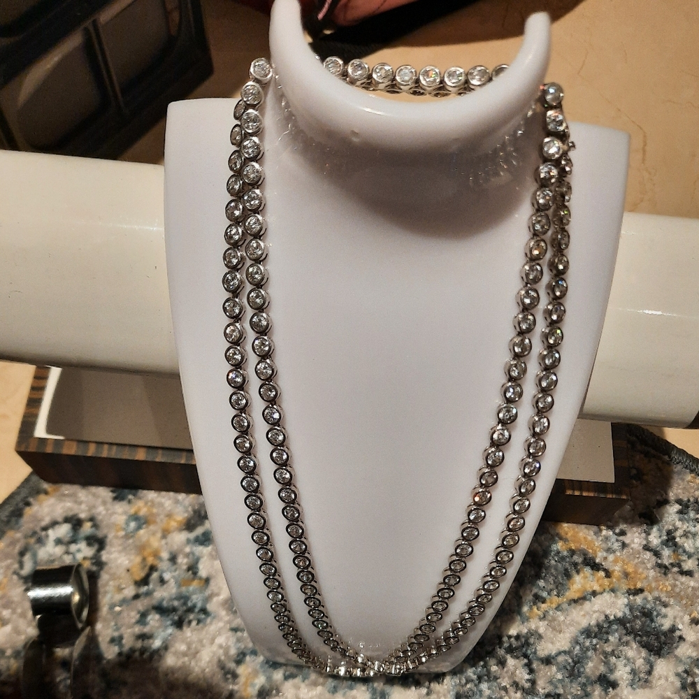 MASSIVE GENUINE SOLID CHUNKY MEN'S TENNIS CZ NECKLACE 36" PLATINUM